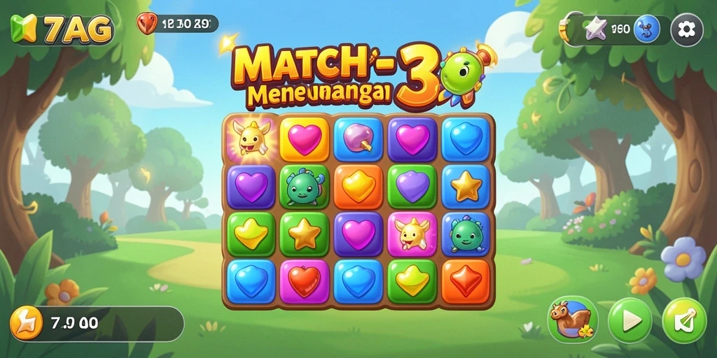 Gameplay Match-3 yang seru dengan grafis menawan.