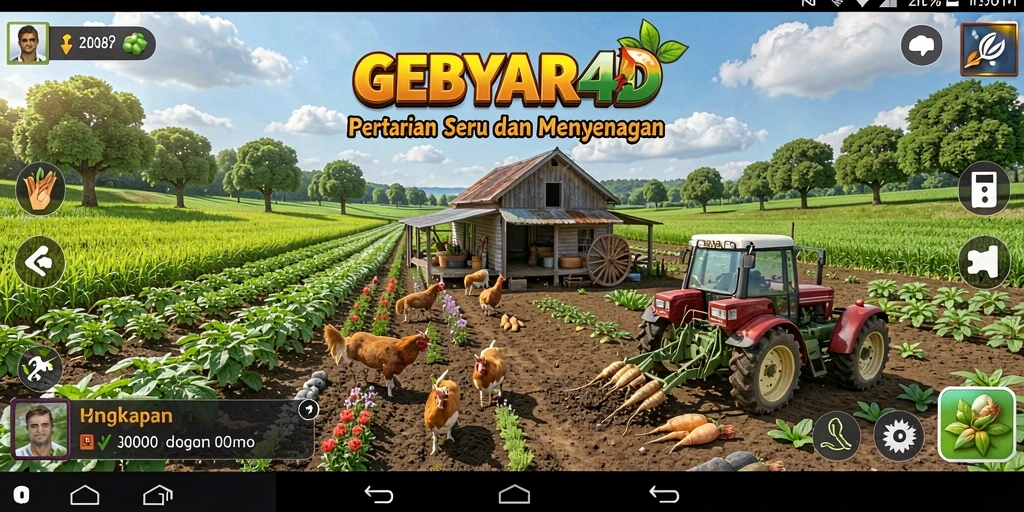 Tangkapan layar GEBYAR4D menunjukkan suasana pertanian yang asri dan interaksi sosial antar pemain.