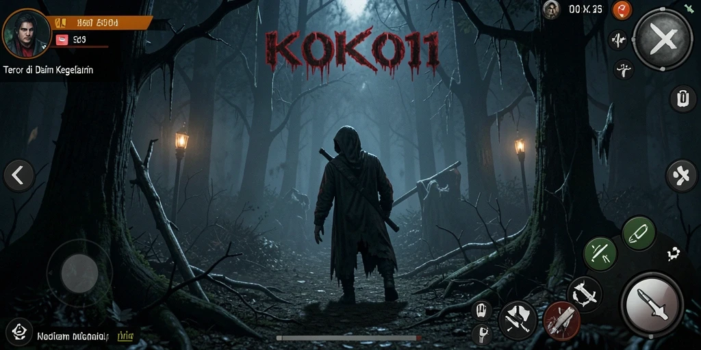 Screenshot gameplay KOKO11 menampilkan suasana Horror yang mencekam.