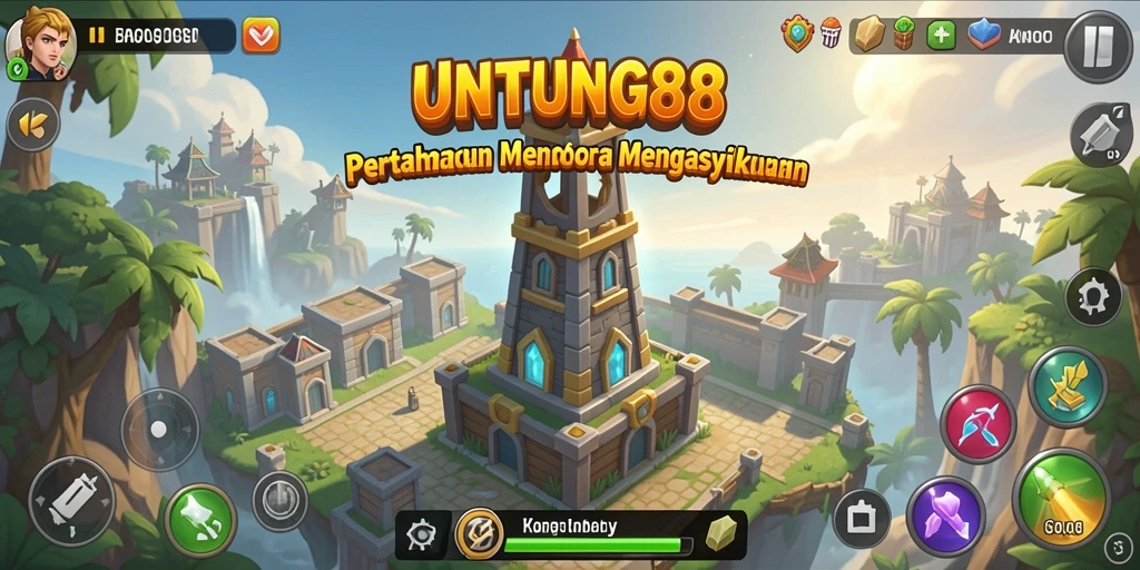 Tangkapan layar gameplay menunjukkan menara dan musuh yang menegangkan.